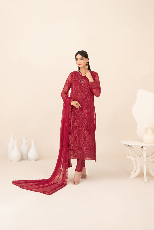 LIBAAS-E-ISHQ 3pcs Stitched  Fancy Emb Chiffon [D-2736]