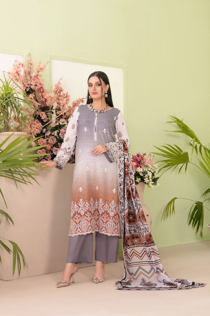 Kanza 3pcs Un-Stitched Emb Printed Lawn [D-2141]