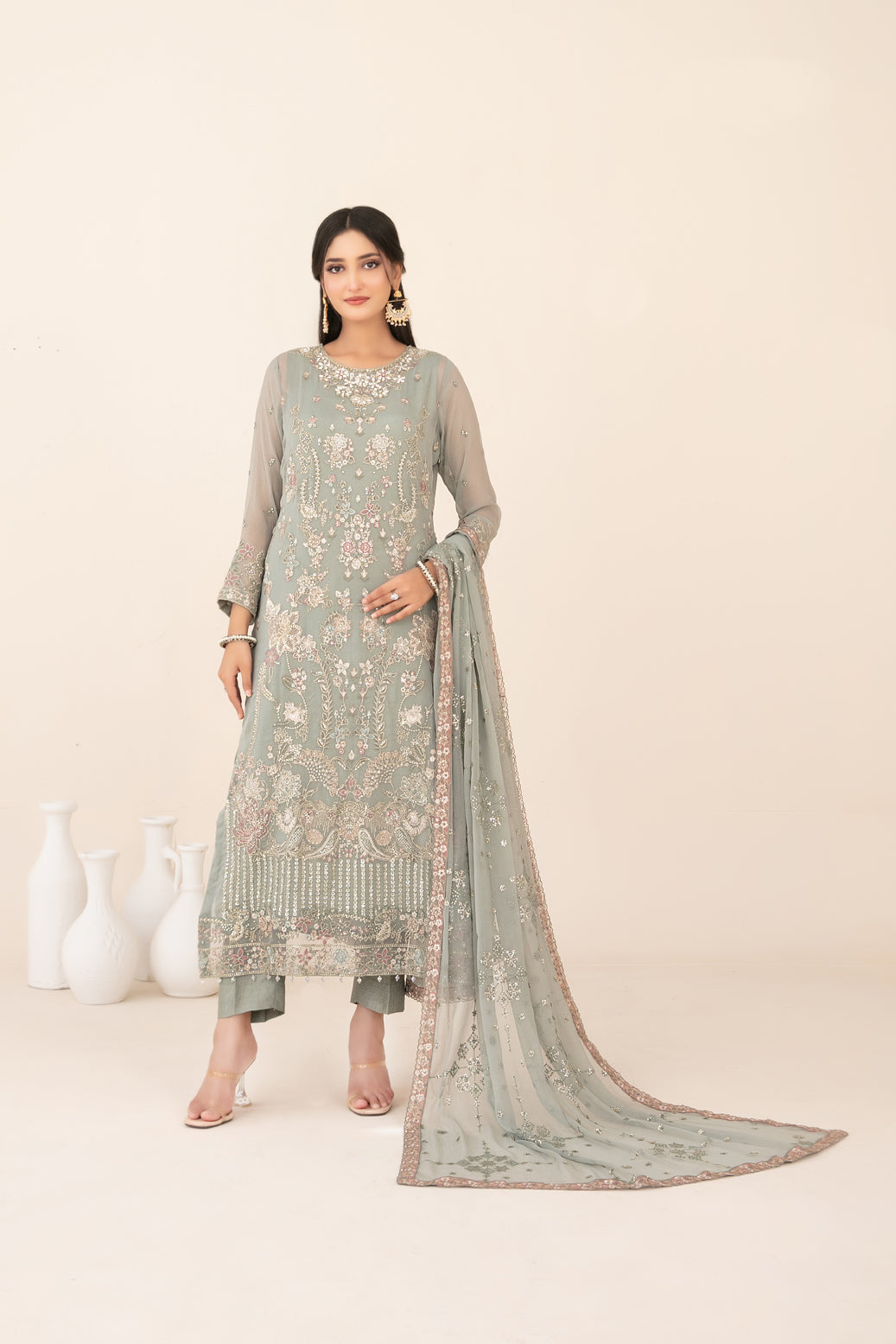 LIBAAS-E-ISHQ 3pcs Stitched  Fancy Emb Chiffon [D-2738]