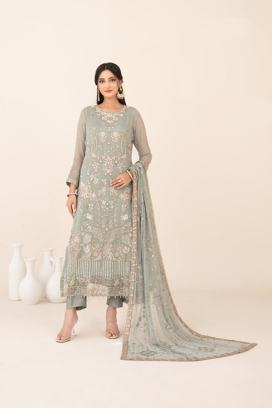 LIBAAS-E-ISHQ 3pcs Stitched  Fancy Emb Chiffon [D-2738]