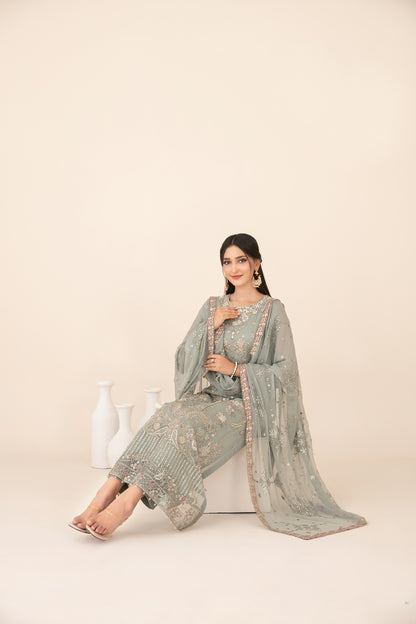 LIBAAS-E-ISHQ 3pcs Stitched  Fancy Emb Chiffon [D-2738]