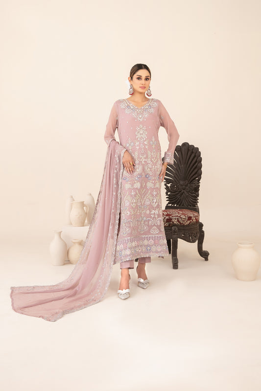 LIBAAS-E-ISHQ 3pcs Stitched  Fancy Emb Chiffon [D-2734]