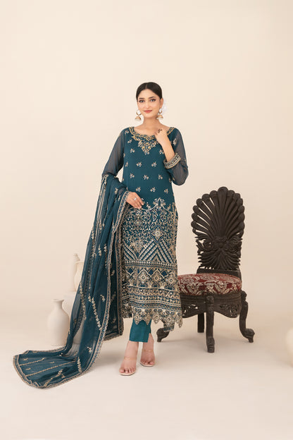 LIBAAS-E-ISHQ 3pcs Stitched  Fancy Emb Chiffon [D-2735]