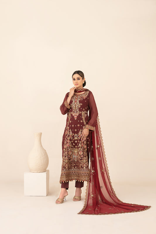 LIBAAS-E-ISHQ 3pcs Stitched  Fancy Emb Chiffon [D-2733]