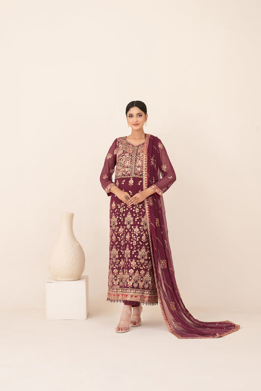 LIBAAS-E-ISHQ 3pcs Stitched  Fancy Emb Chiffon [D-2731]