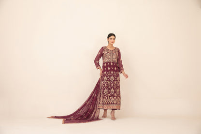 LIBAAS-E-ISHQ 3pcs Stitched  Fancy Emb Chiffon [D-2731]