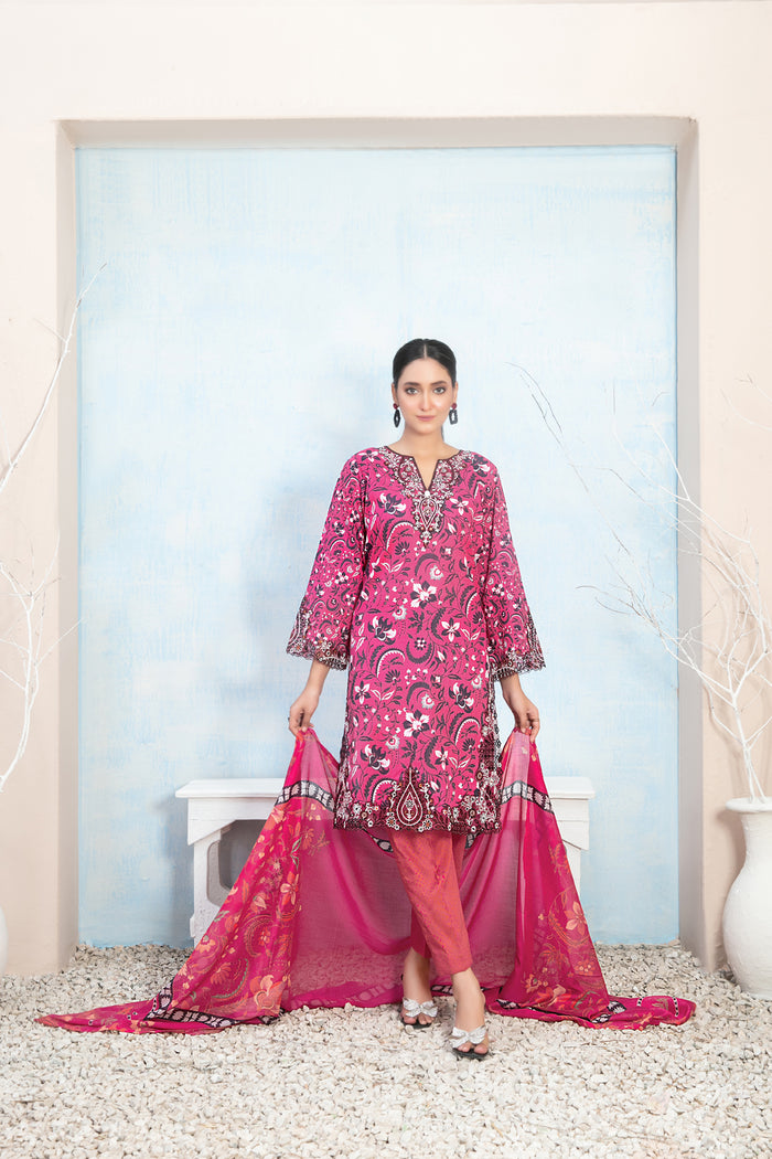 Faleha 3pcs Stitched Emb Printed Lawn [D-3478]