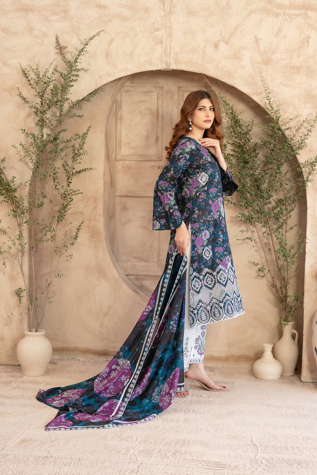 Merrachi 3pcs Un-Stitched Emb Printed Lawn [D-3495]
