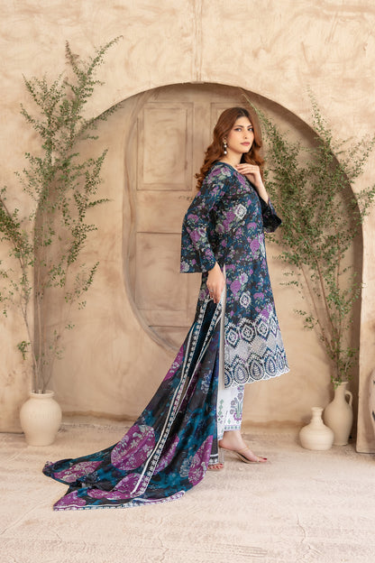 Merrachi 3pcs Un-Stitched Emb Printed Lawn [D-3495]