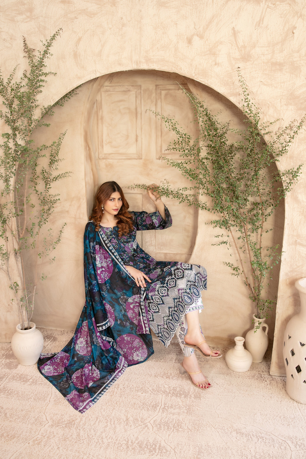 Merrachi 3pcs Un-Stitched Emb Printed Lawn [D-3495]
