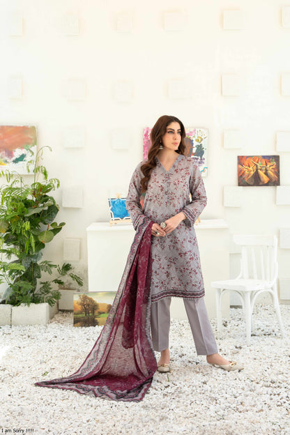 Qalaa 3pcs Stitched Printed Chamki Lawn [D-3627]