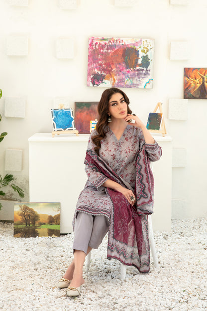 Qalaa 3pcs Stitched Printed Chamki Lawn [D-3627]