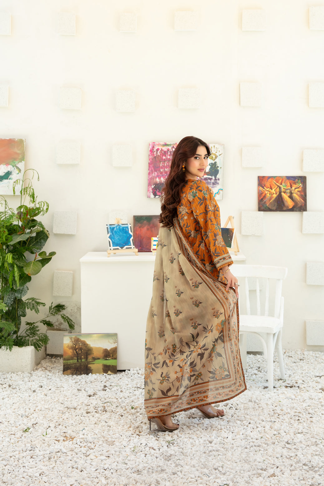 Qalaa 3pcs Stitched Printed Chamki Lawn [D-3619]
