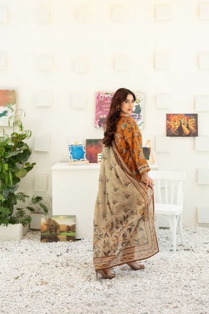 Qalaa 3pcs Stitched Printed Chamki Lawn [D-3619]