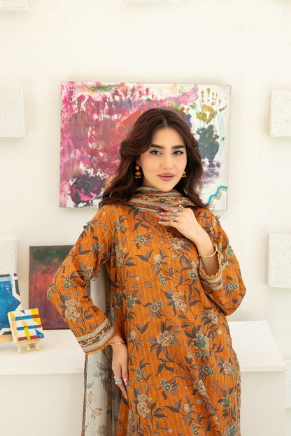 Qalaa 3pcs Stitched Printed Chamki Lawn [D-3619]