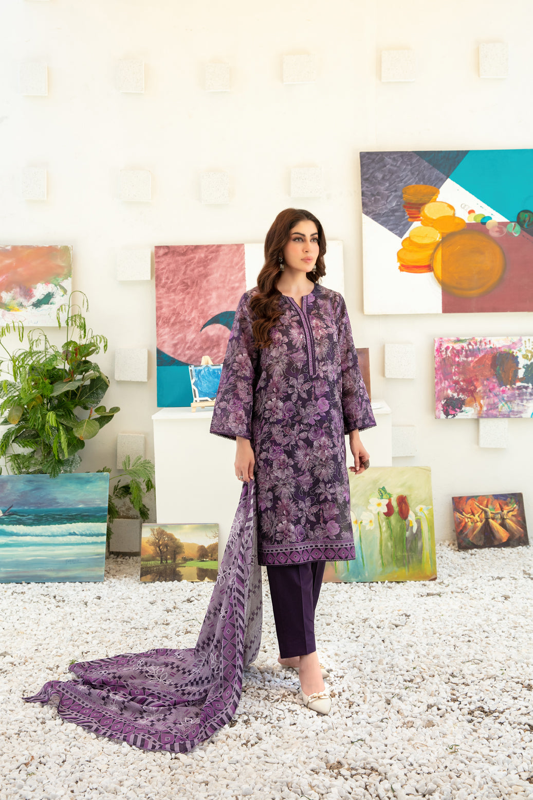 Qalaa 3pcs Stitched Printed Chamki Lawn [D-3624]