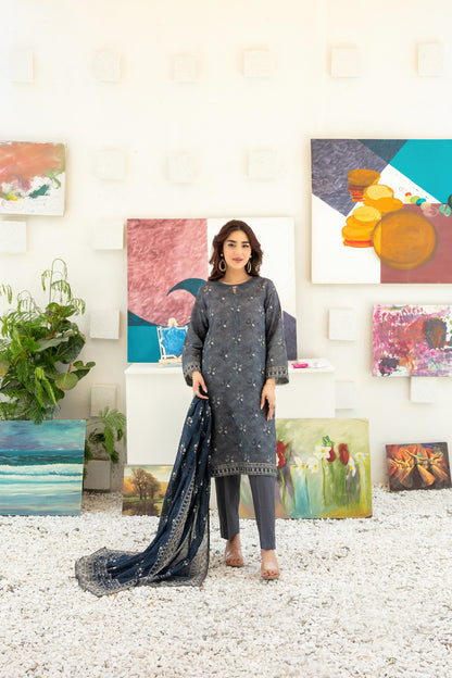 Qalaa 3pcs Stitched Printed Chamki Lawn [D-3625]