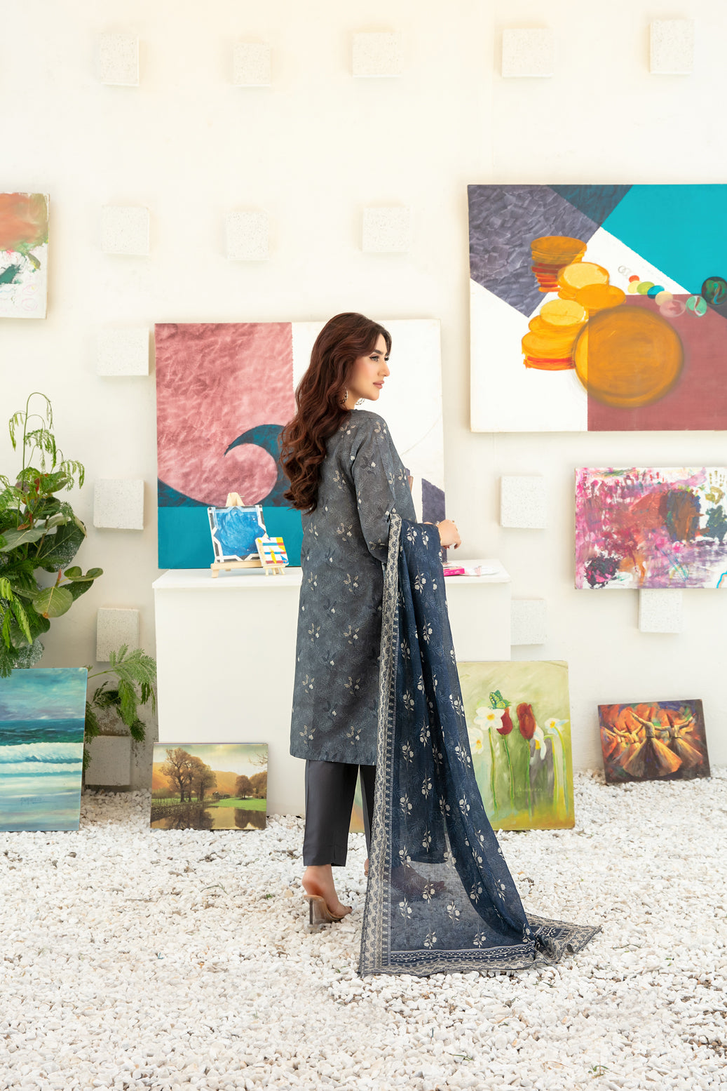 Qalaa 3pcs Stitched Printed Chamki Lawn [D-3625]