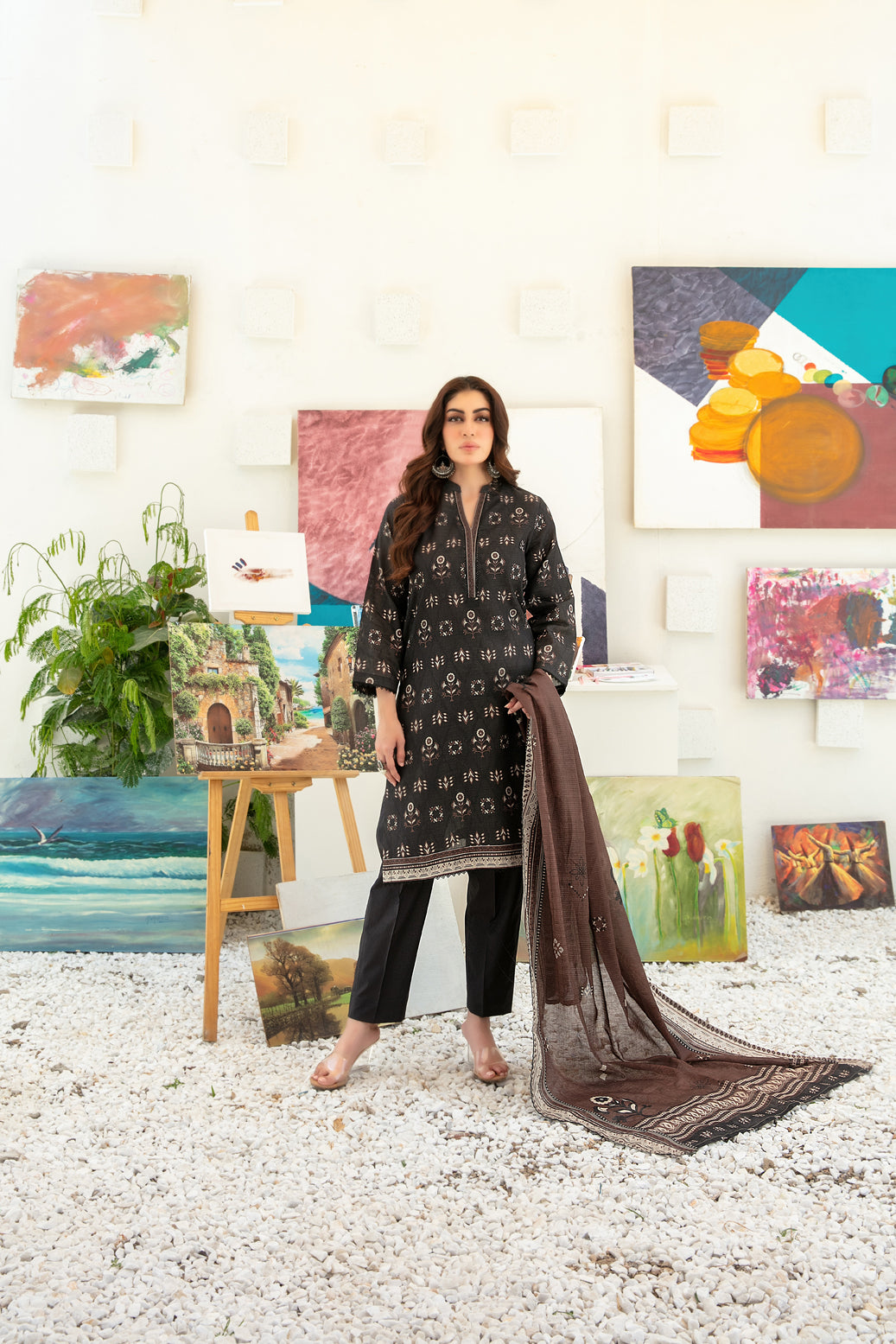 Qalaa 3pcs Stitched Printed Chamki Lawn [D-3628]
