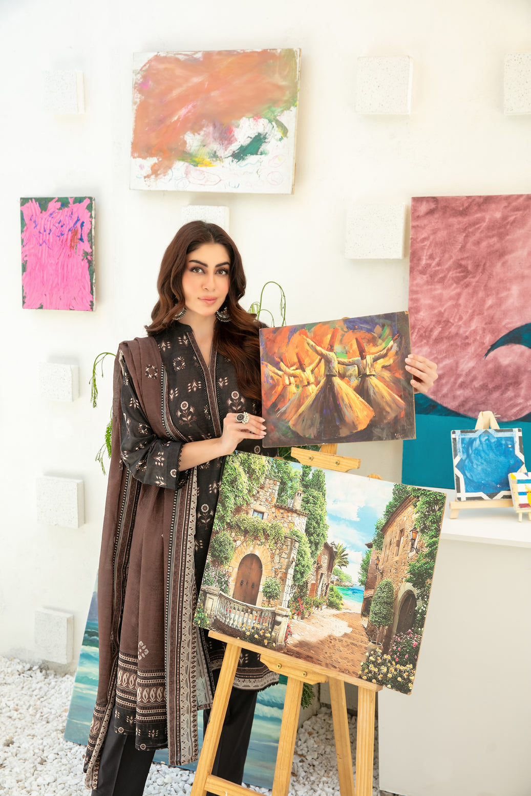 Qalaa 3pcs Stitched Printed Chamki Lawn [D-3628]
