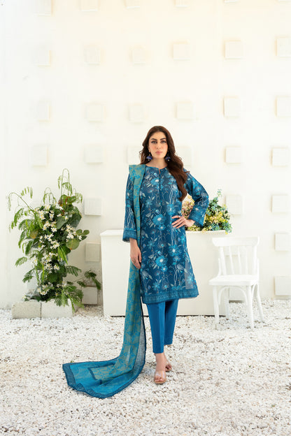 Qalaa 3pcs Stitched Printed Chamki Lawn [D-3621]