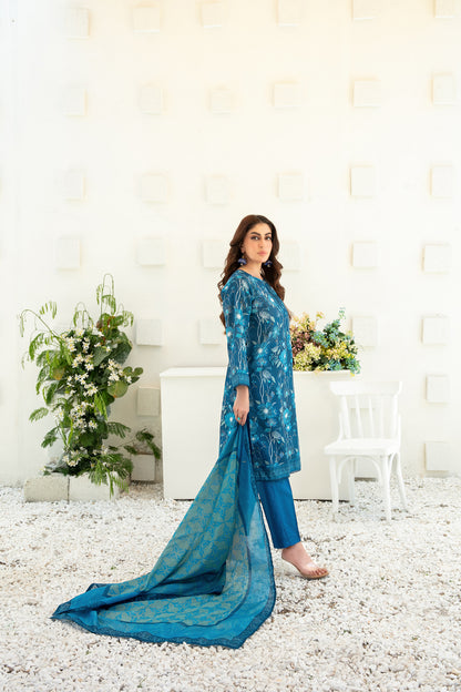 Qalaa 3pcs Stitched Printed Chamki Lawn [D-3621]