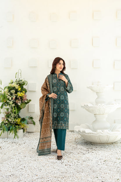 Qalaa 3pcs Stitched Printed Chamki Lawn [D-3623]