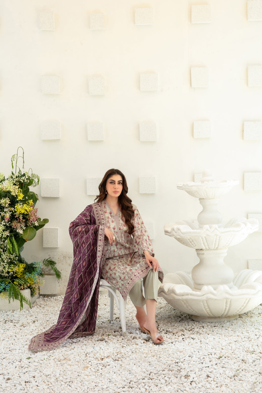 Qalaa 3pcs Stitched Printed Chamki Lawn [D-3620]
