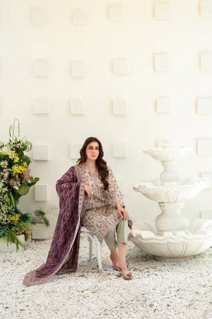 Qalaa 3pcs Stitched Printed Chamki Lawn [D-3620]