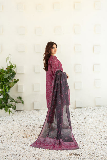 Qalaa 3pcs Stitched Printed Chamki Lawn [D-3622]