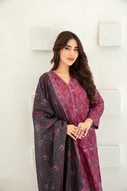 Qalaa 3pcs Stitched Printed Chamki Lawn [D-3622]