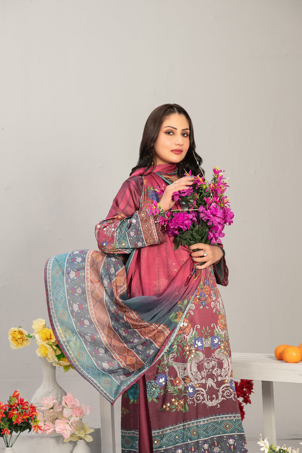 Fiorella 1-pcs Stitched Printed Silk [D-5556]