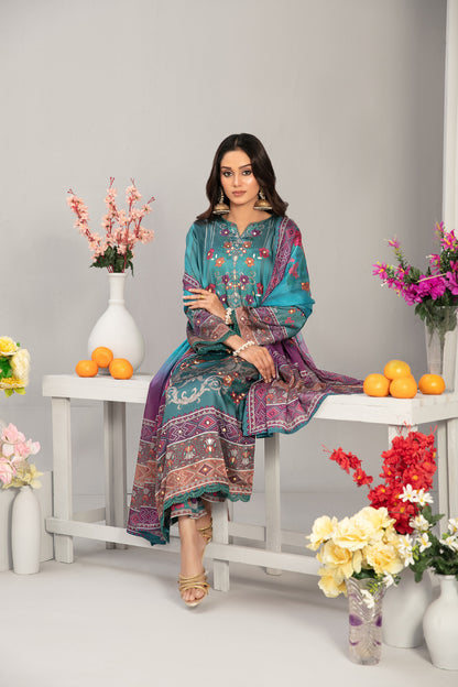 Fiorella 1-pcs Stitched Printed Silk [D-5557]