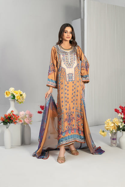 Fiorella 1-pcs Stitched Printed Silk [D-5560]