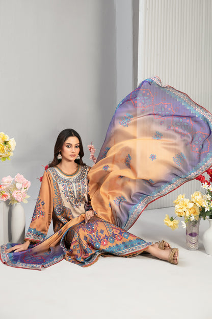 Fiorella 1-pcs Stitched Printed Silk [D-5560]