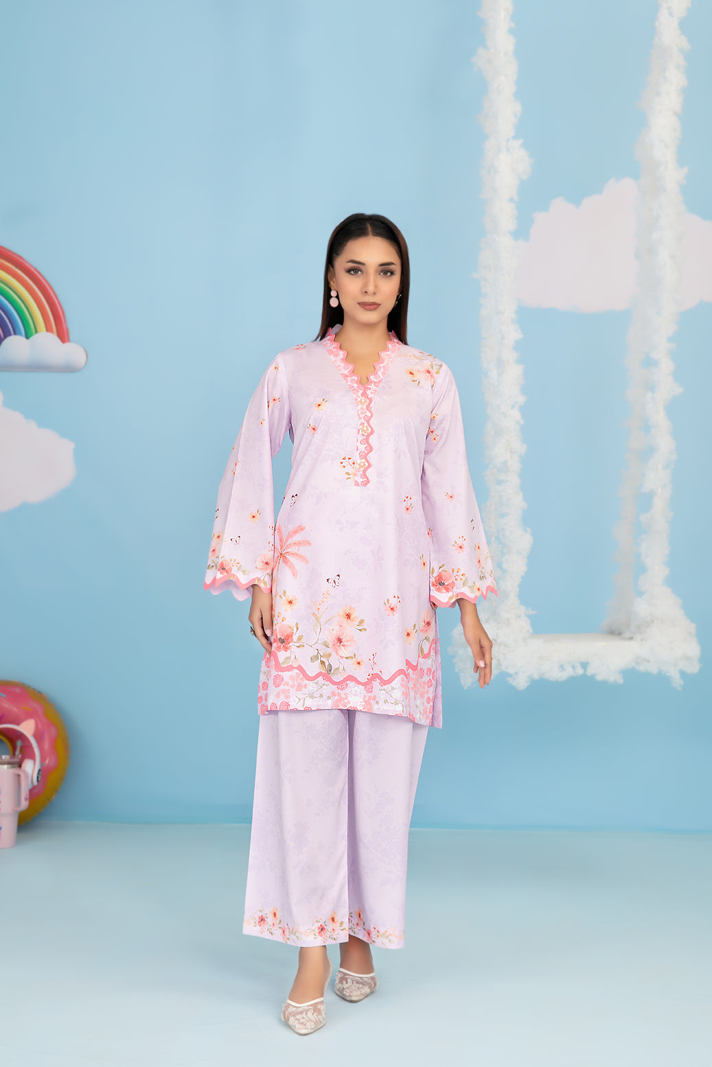 CLOUDS 2pcs Stitched Printed Crepe [D-4972]