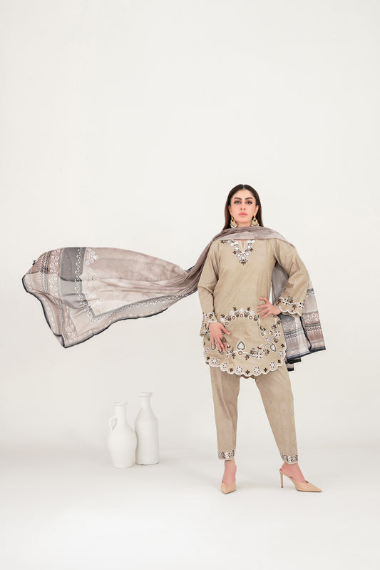 LONI 3pcs Stitched Embroidered Cotton [D-4494]