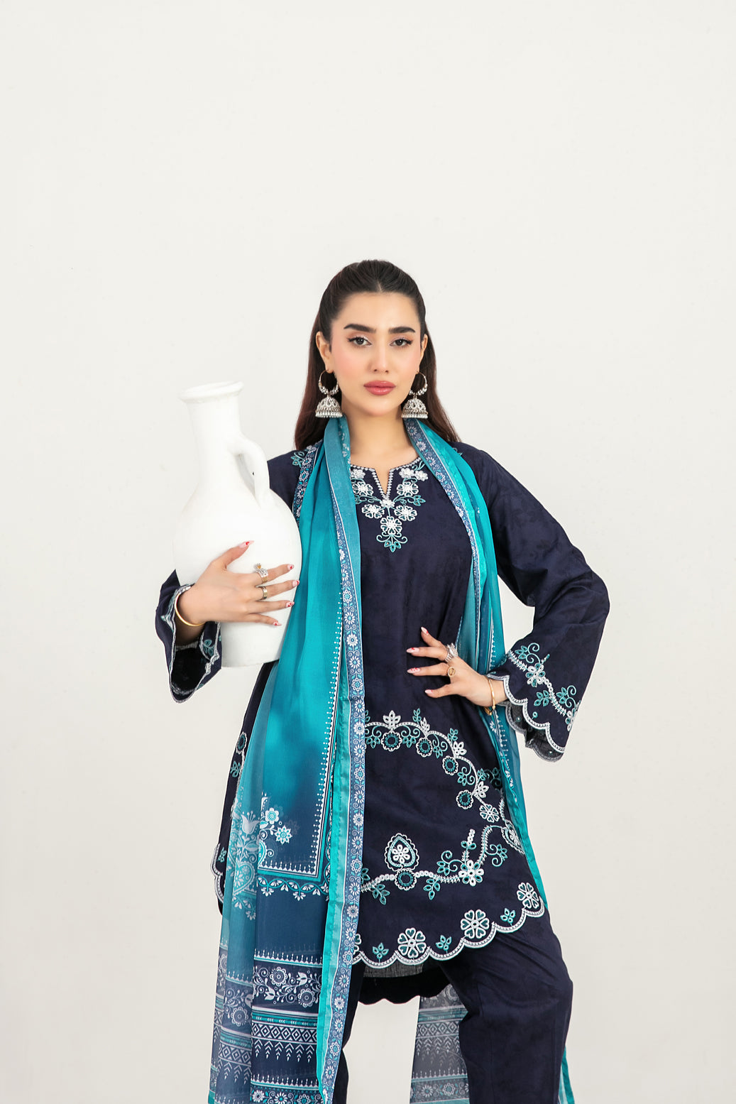 LONI 3pcs Stitched Embroidered Cotton [D-4491]