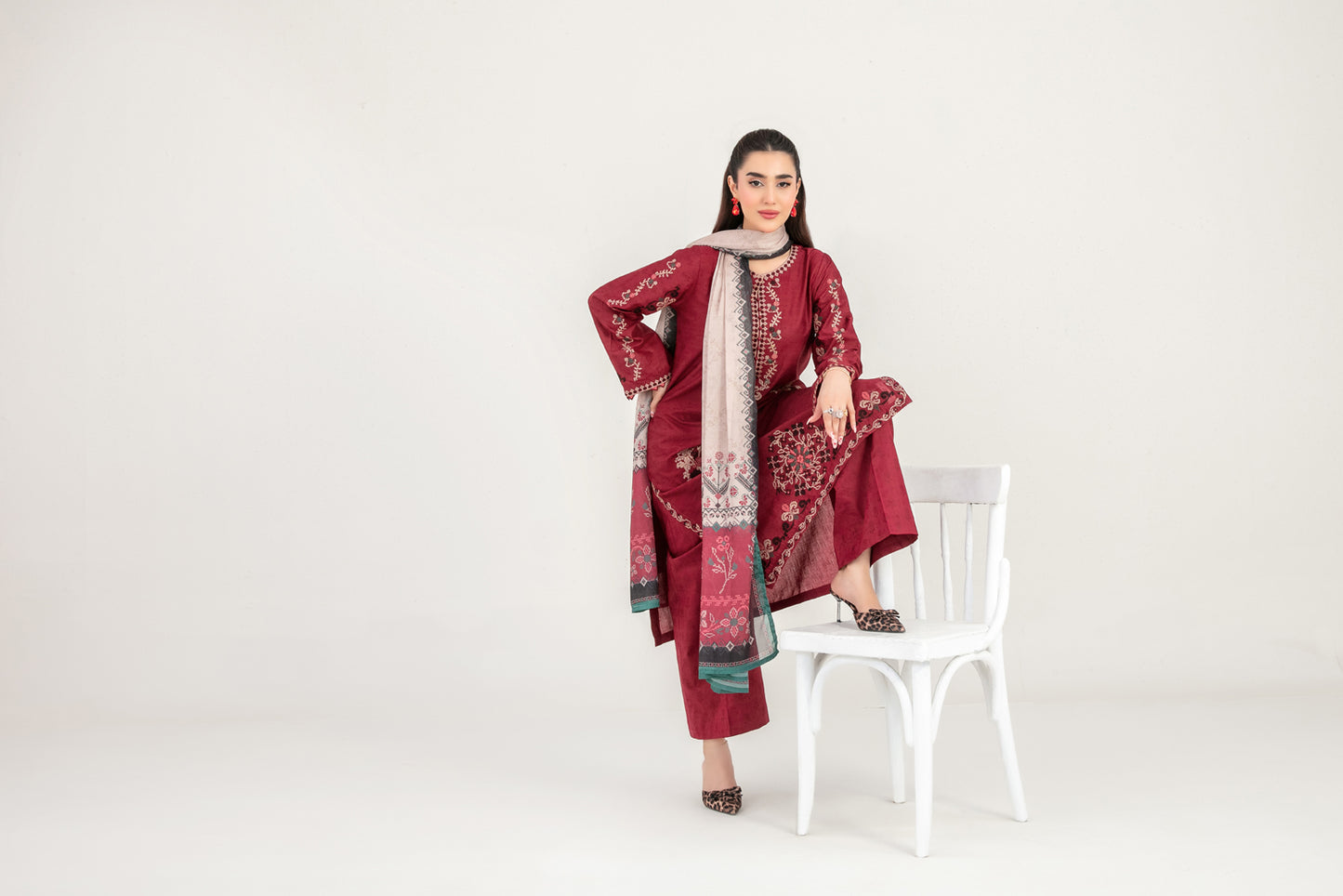 LONI 3pcs Stitched Embroidered Cotton [D-4492]