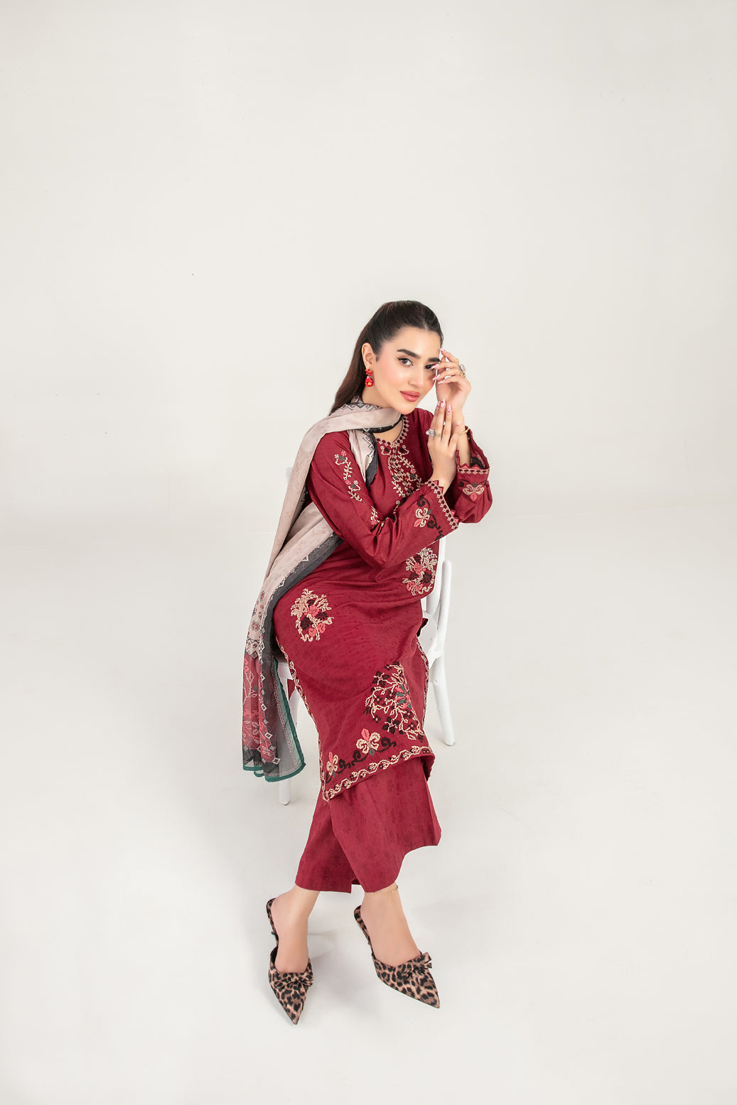 LONI 3pcs Stitched Embroidered Cotton [D-4492]
