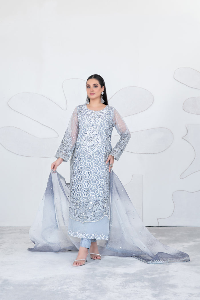 GELAREH 3pcs Semi-Stitched Fancy Chiffon [D-3656]