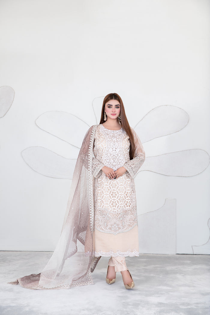 GELAREH 3pcs Semi-Stitched Fancy Chiffon [D-3651]