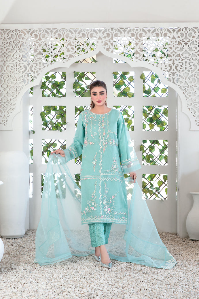 Manha 3pcs Stitched Luxury Emb Organza [D-3404]