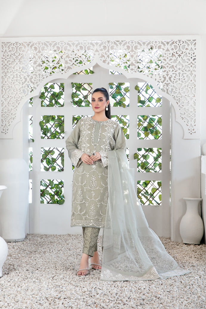 Manha 3pcs Stitched Luxury Emb Organza [D-3402]