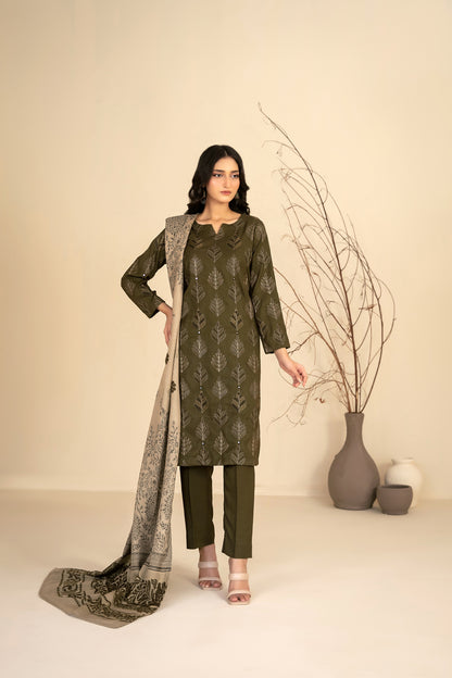 MULAQAAT 3pcs Un-Stitched Emb Leather Peach [D-5336]