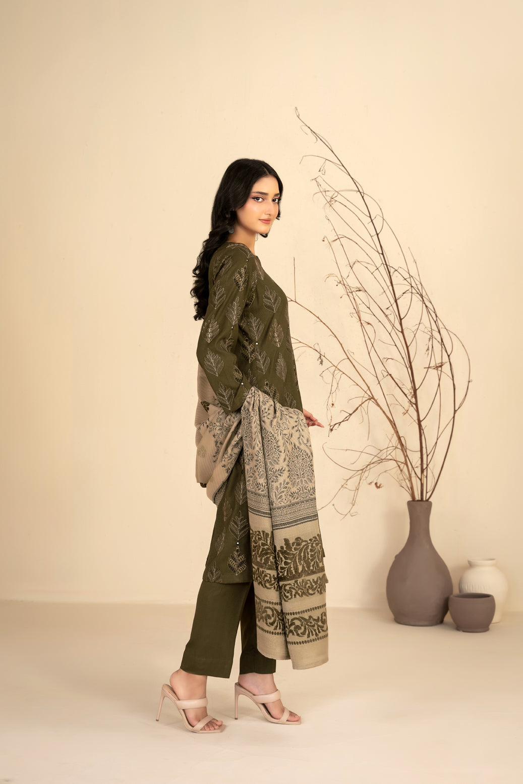 MULAQAAT 3pcs Un-Stitched Emb Leather Peach [D-5336]