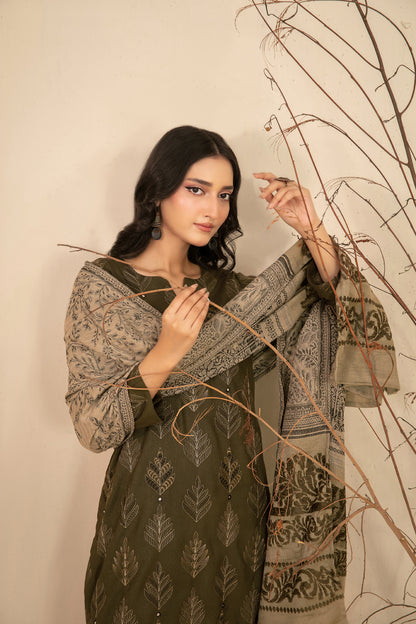 MULAQAAT 3pcs Un-Stitched Emb Leather Peach [D-5336]