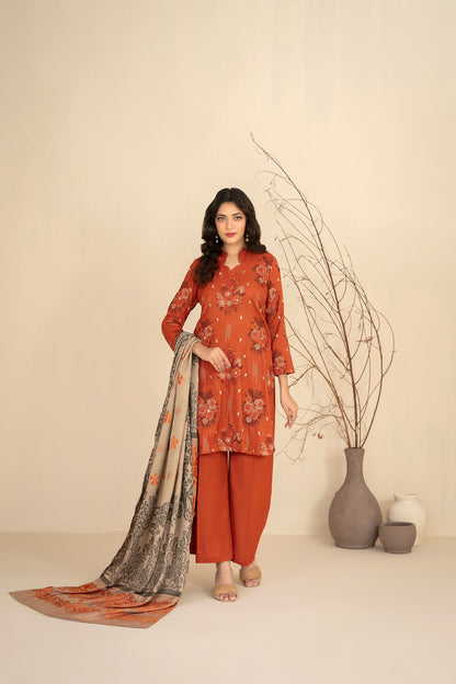 MULAQAAT 3pcs Un-Stitched Emb Leather Peach [D-5334]