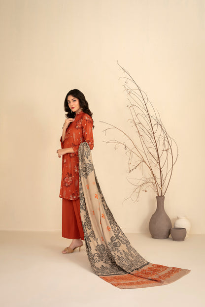 MULAQAAT 3pcs Un-Stitched Emb Leather Peach [D-5334]