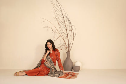 MULAQAAT 3pcs Un-Stitched Emb Leather Peach [D-5334]